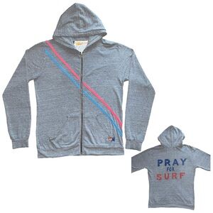 Aviator Nation Zip Up Classic Pray For Surf USA Heather Gray Surf  XXL (Read)